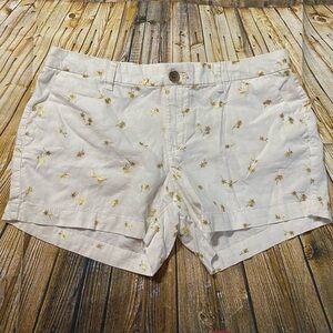 Old Navy White Gold Foil Palm Tree Linen Blend Chino Shorts